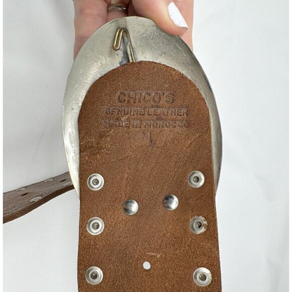 Chico's Sz M Wide Brown GENUINE LEATHER Studded Cowgirl Western Belt Perforated - Picture 6 of 9